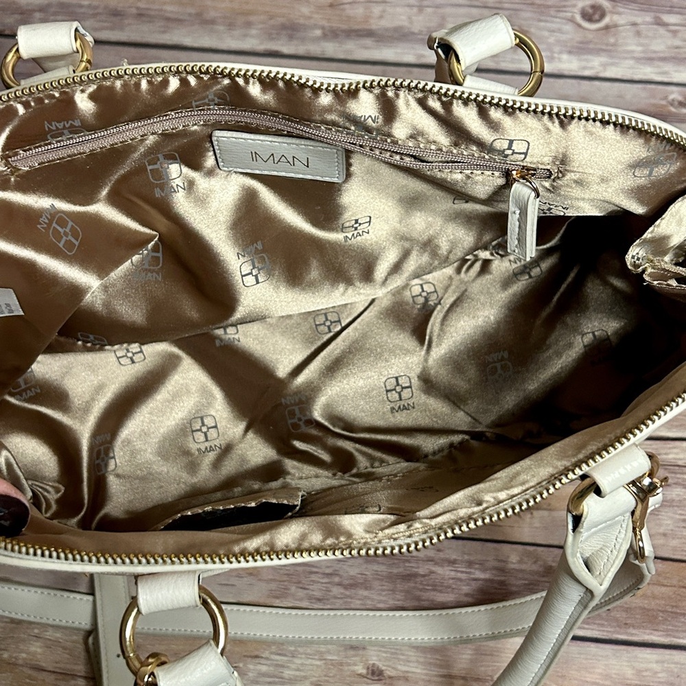 IMAN Cream and Gold Patterned Satchel - Picture 4 of 6